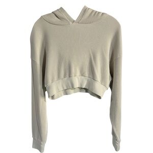 Talentless Cream Waffle Knit Cropped Long Sleeve Pullover Hoodie Size XL